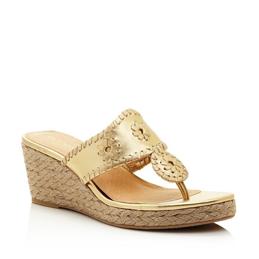 Jack Rogers Jack Wedge Espadrille Rope Sole Metallic Gold Leather Classic size 6